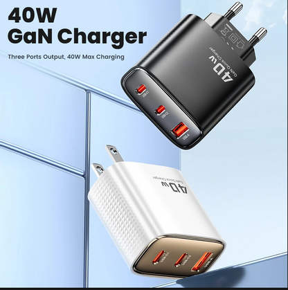 Toocki 40W GaN Quick Charger - 2 x USB-C + 1 x USB-A | Fast and Reliable Charging