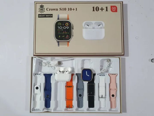 Crown S10 10+1 Smart Watch 10+1 box 2.3inch large screen with 7 strips smartwatch With Airpords2